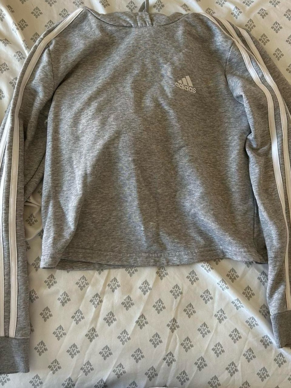 adidas Women's Gray Crewneck Sweatshirt with White Stripe Detail